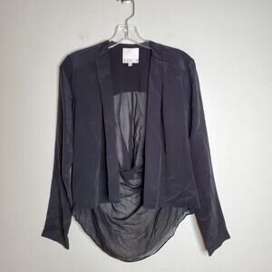 Elegant Sheer Black Silk Open Front Lightweight Jacket XS Chic Layering Addison